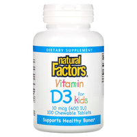 Natural Factors, Vitamin D3 for Kids, Strawberry, 10 mcg, 100 Chew Tablets UPC 068958010595 | Hilife Vitamins