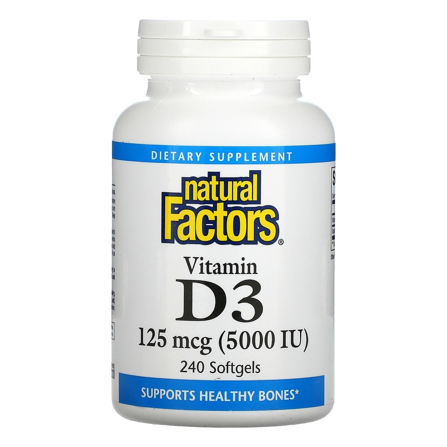 Natural Factors, Vitamin D3, 125 mcg (5,000 IU), 240 Softgels UPC 068958010618 | Hilife Vitamins