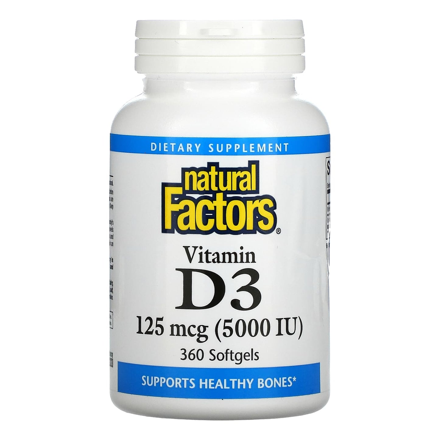 Natural Factors, Vitamin D3, 125 mcg (5,000 IU), 360 Softgels UPC 068958010625 | Hilife Vitamins