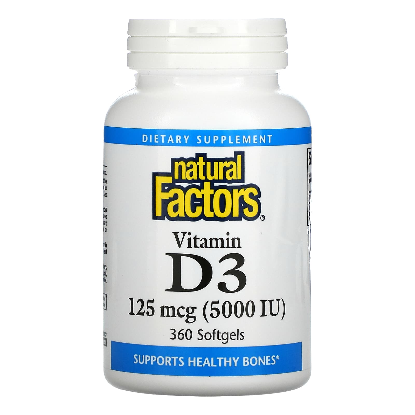 Natural Factors, Vitamin D3, 125 mcg (5,000 IU), 360 Softgels UPC 068958010625 | Hilife Vitamins
