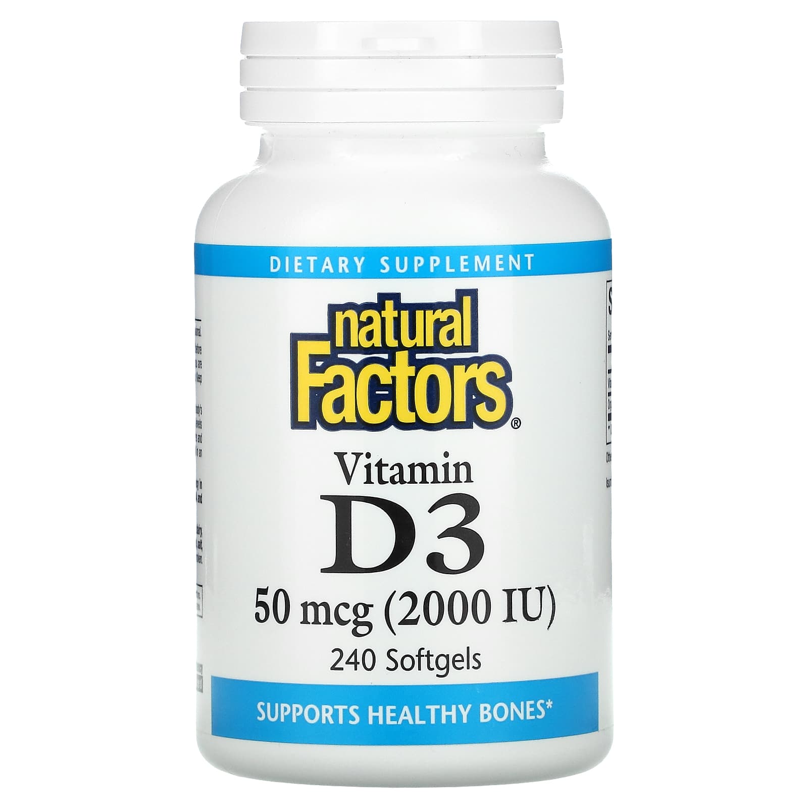 Natural Factors, Vitamin D3, 50 mcg (2,000 IU), 240 Softgels UPC 068958010632 | Hilife Vitamins