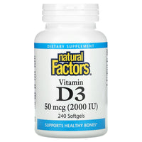 Natural Factors, Vitamin D3, 50 mcg (2,000 IU), 240 Softgels UPC 068958010632 | Hilife Vitamins