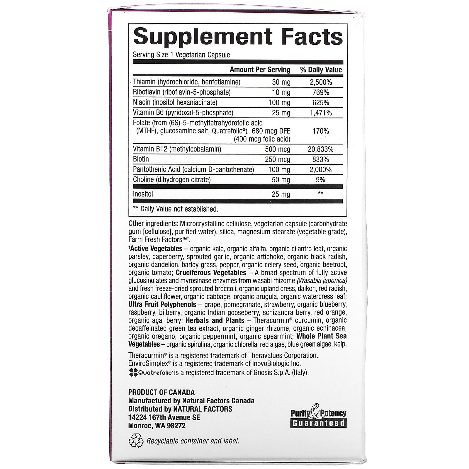 Natural Factors, BioCoenzymated, Active B Complex, 60 Vegetarian Capsules UPC 068958011325 | Hilife Vitamins