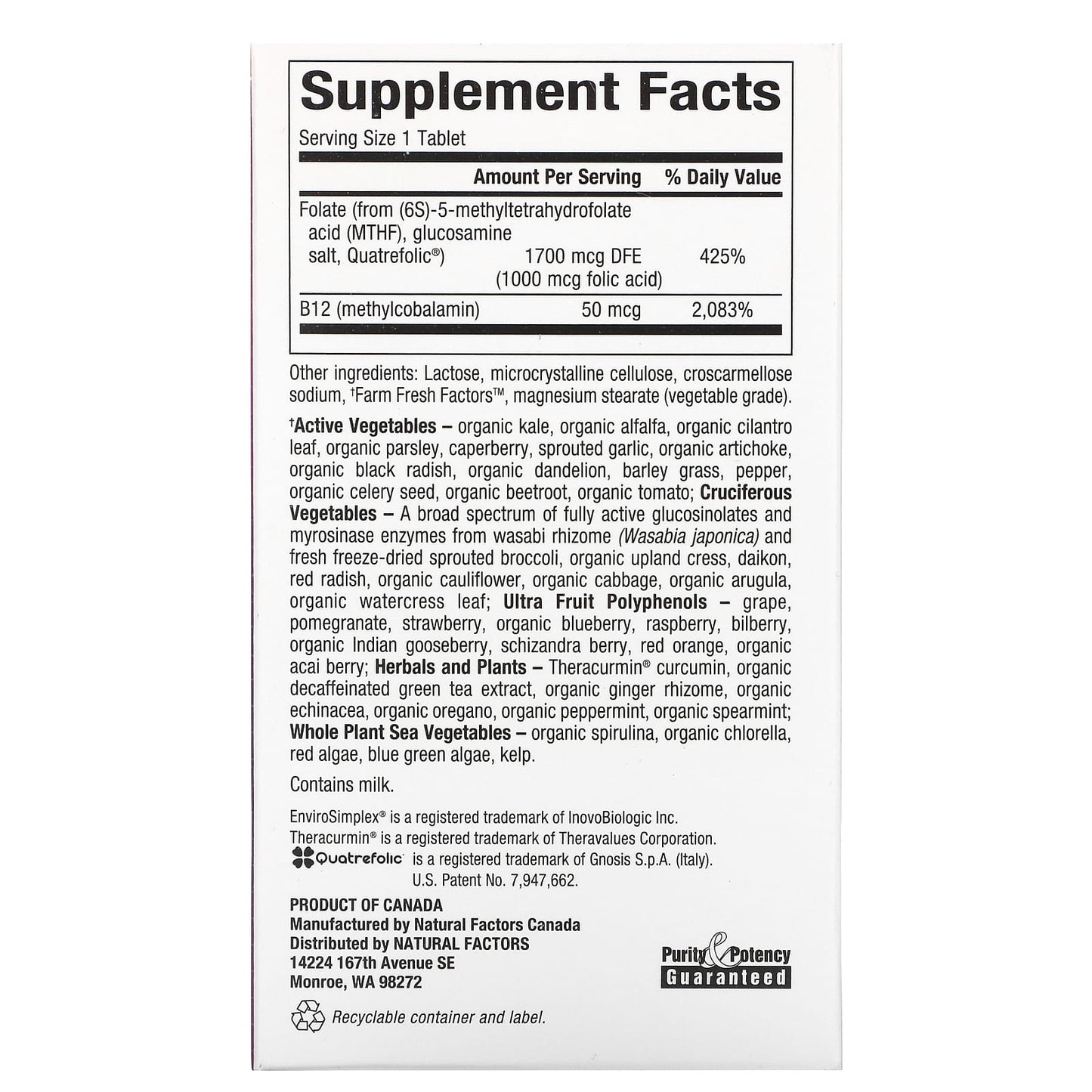 Natural Factors, BioCoenzymated, Methylfolate, 1,000 mcg, 60 Tablets UPC 068958012414 | Hilife Vitamins