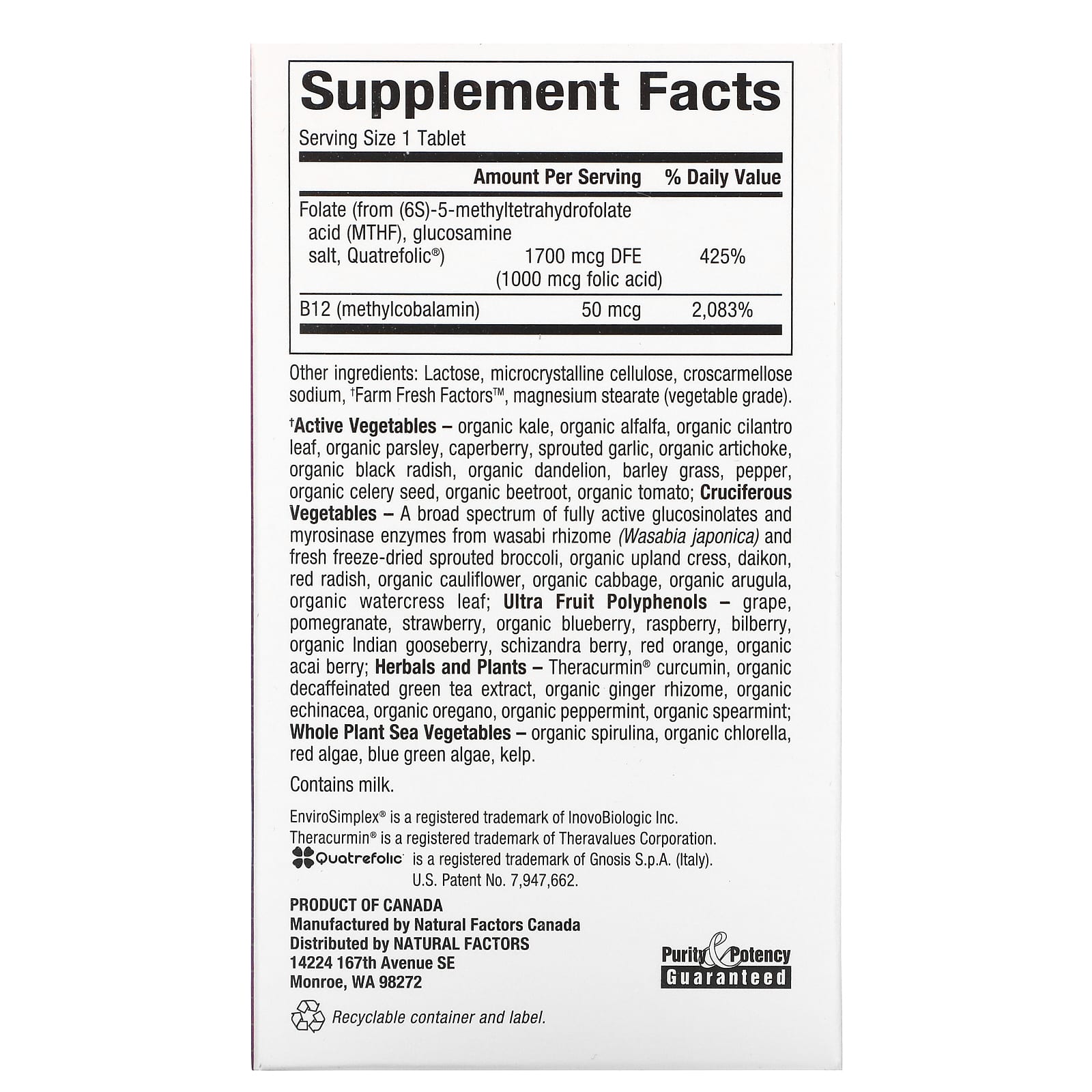 Natural Factors, BioCoenzymated, Methylfolate, 1,000 mcg, 60 Tablets UPC 068958012414 | Hilife Vitamins