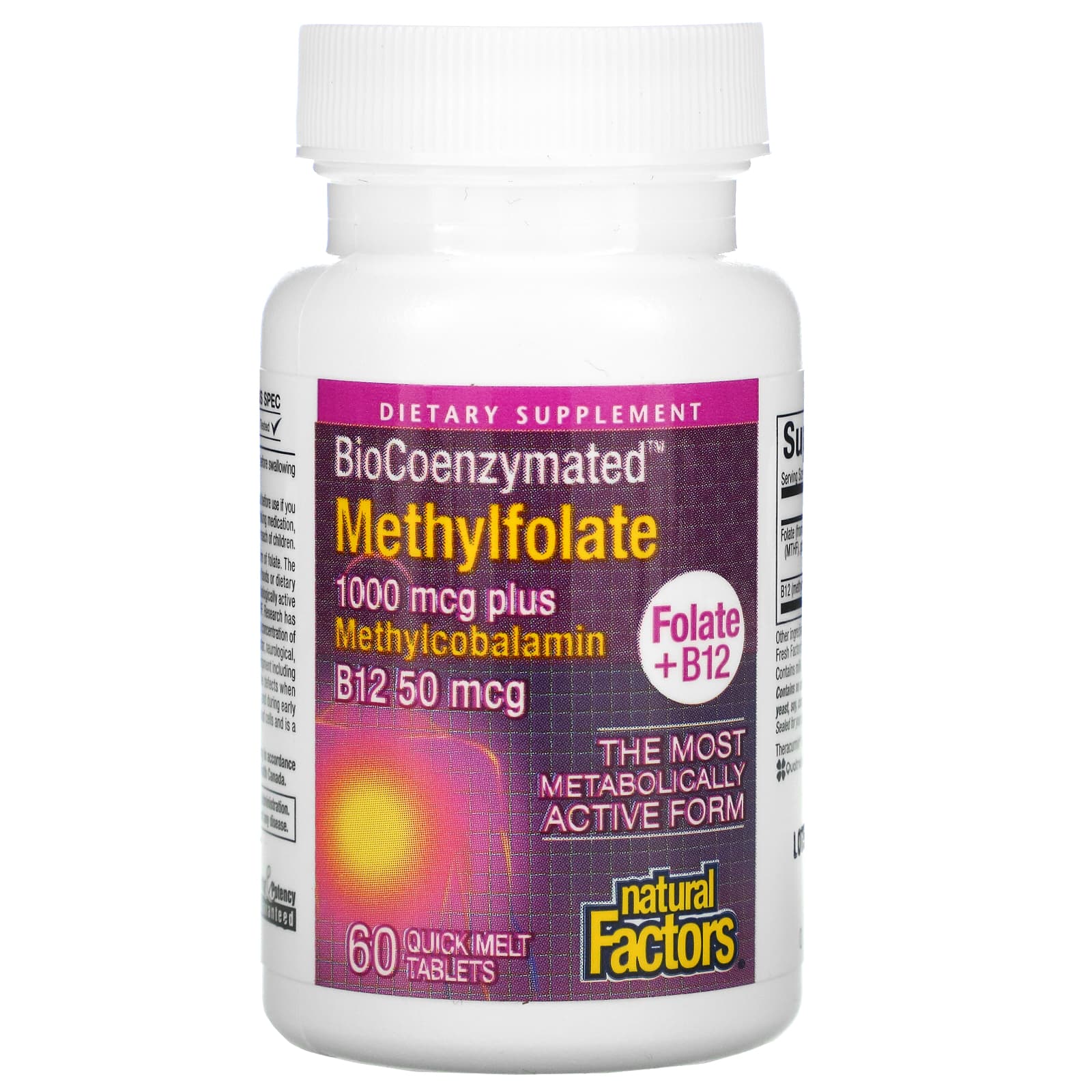 Natural Factors, BioCoenzymated, Methylfolate, 1,000 mcg, 60 Tablets UPC 068958012414 | Hilife Vitamins