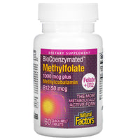 Natural Factors, BioCoenzymated, Methylfolate, 1,000 mcg, 60 Tablets UPC 068958012414 | Hilife Vitamins