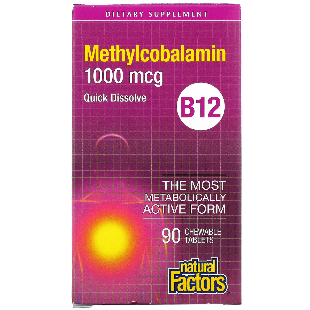 Natural Factors, B12, Methylcobalamin, 1,000 mcg, 90 Chewables UPC 068958012421 | Hilife Vitamins