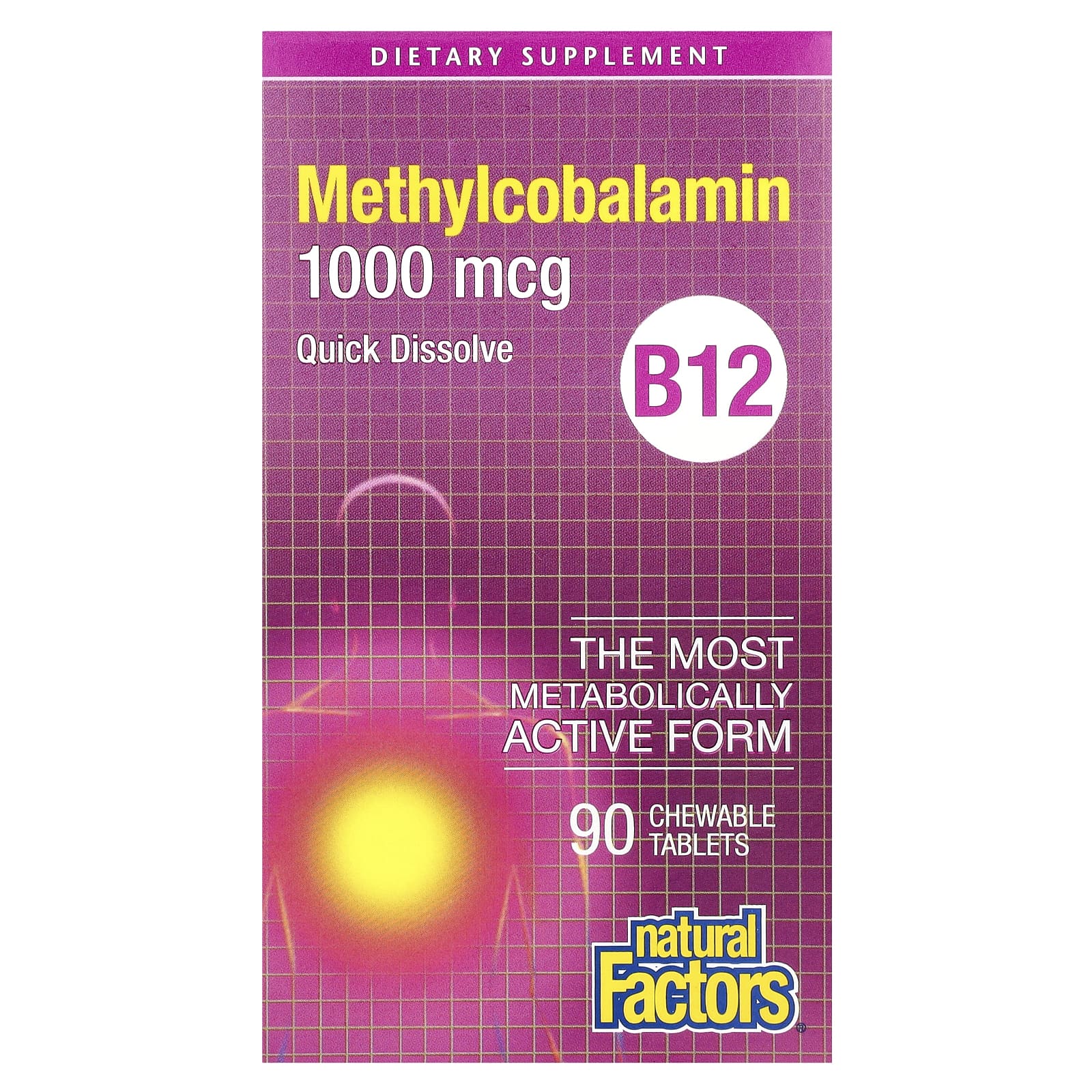 Natural Factors, B12, Methylcobalamin, 1,000 mcg, 90 Chewables UPC 068958012421 | Hilife Vitamins