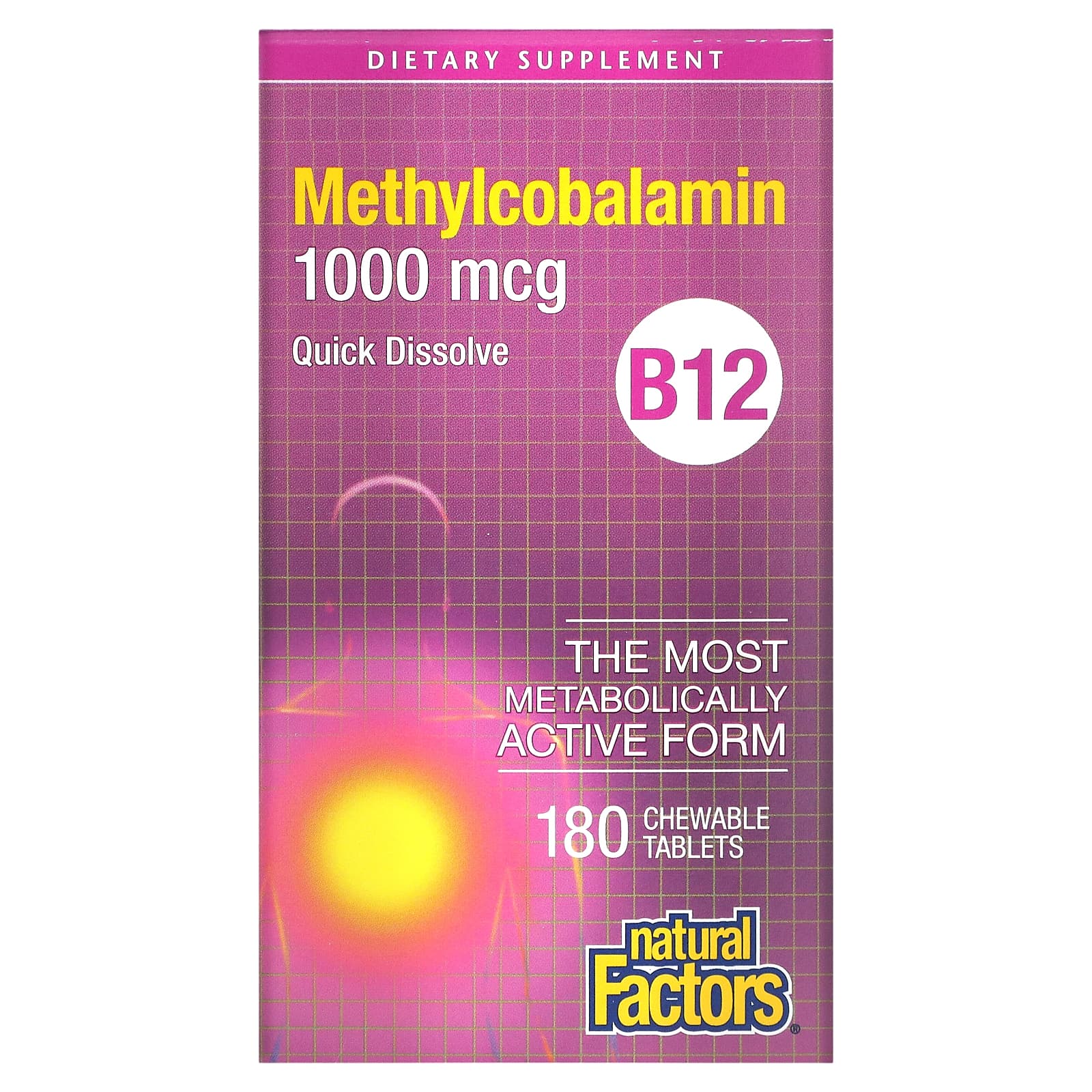Natural Factors, B12, Methylcobalamin, 1,000 mcg, 180 Chewable Tablets UPC 068958012438 | Hilife Vitamins