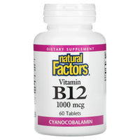 Natural Factors, Vitamin B12, 1,000 mcg, 60 Tablets UPC 068958012452 | Hilife Vitamins
