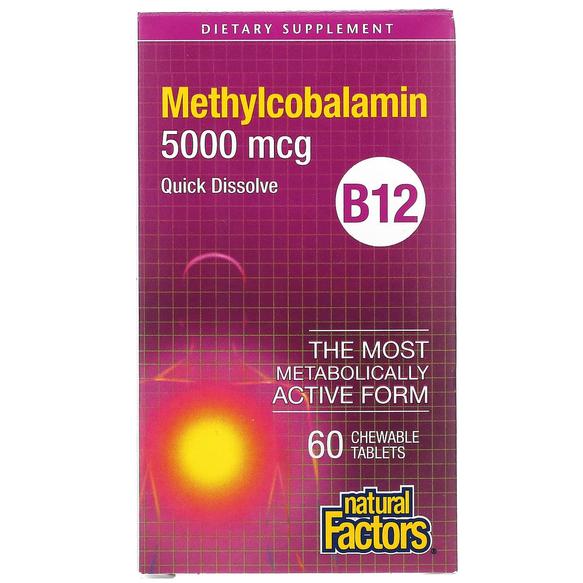 Natural Factors, B12, Methylcobalamin, 5,000 mcg, 60 Chewables UPC 068958012476 | Hilife Vitamins