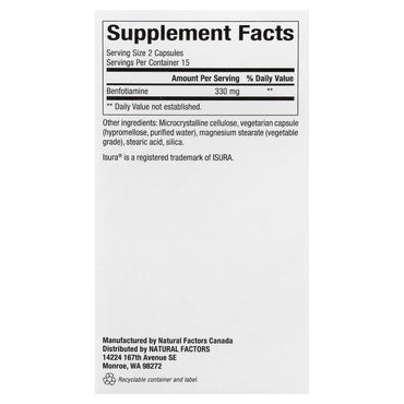 Natural Factors, Benfotiamine, 30 Vegetarian Capsules UPC 068958012483 | Hilife Vitamins
