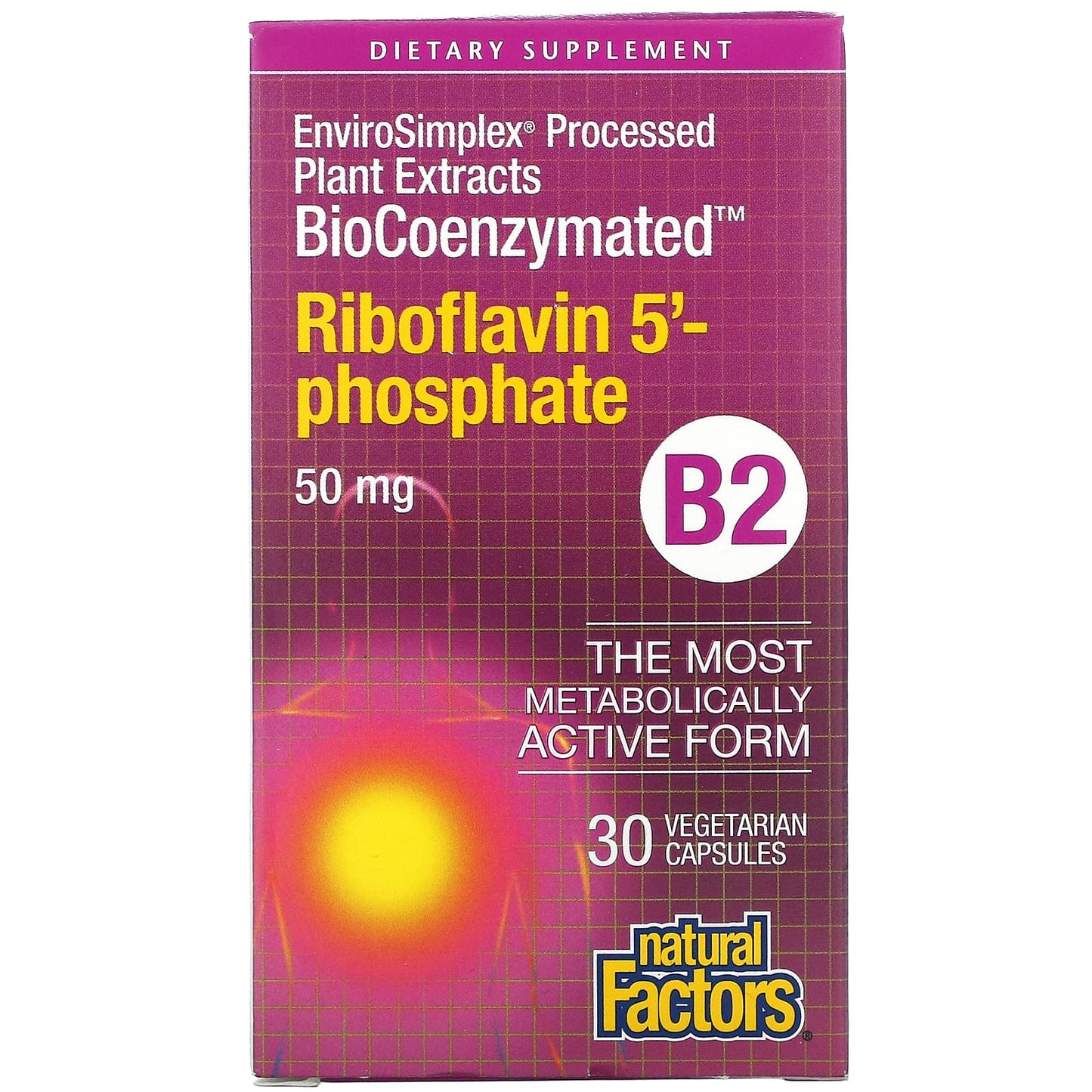 Natural Factors, Biocoenzymated Riboflavin 5'-Phosphate 50 mg, 30 Vegetarian Capsules UPC 068958012490 | Hilife Vitamins