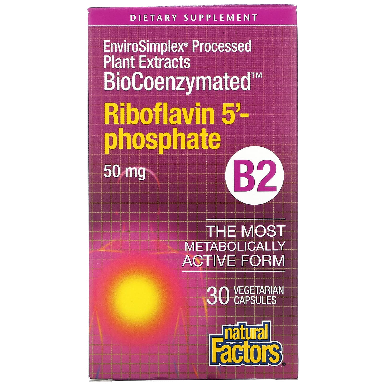 Natural Factors, Biocoenzymated Riboflavin 5'-Phosphate 50 mg, 30 Vegetarian Capsules UPC 068958012490 | Hilife Vitamins