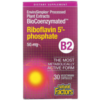 Natural Factors, Biocoenzymated Riboflavin 5'-Phosphate 50 mg, 30 Vegetarian Capsules UPC 068958012490 | Hilife Vitamins