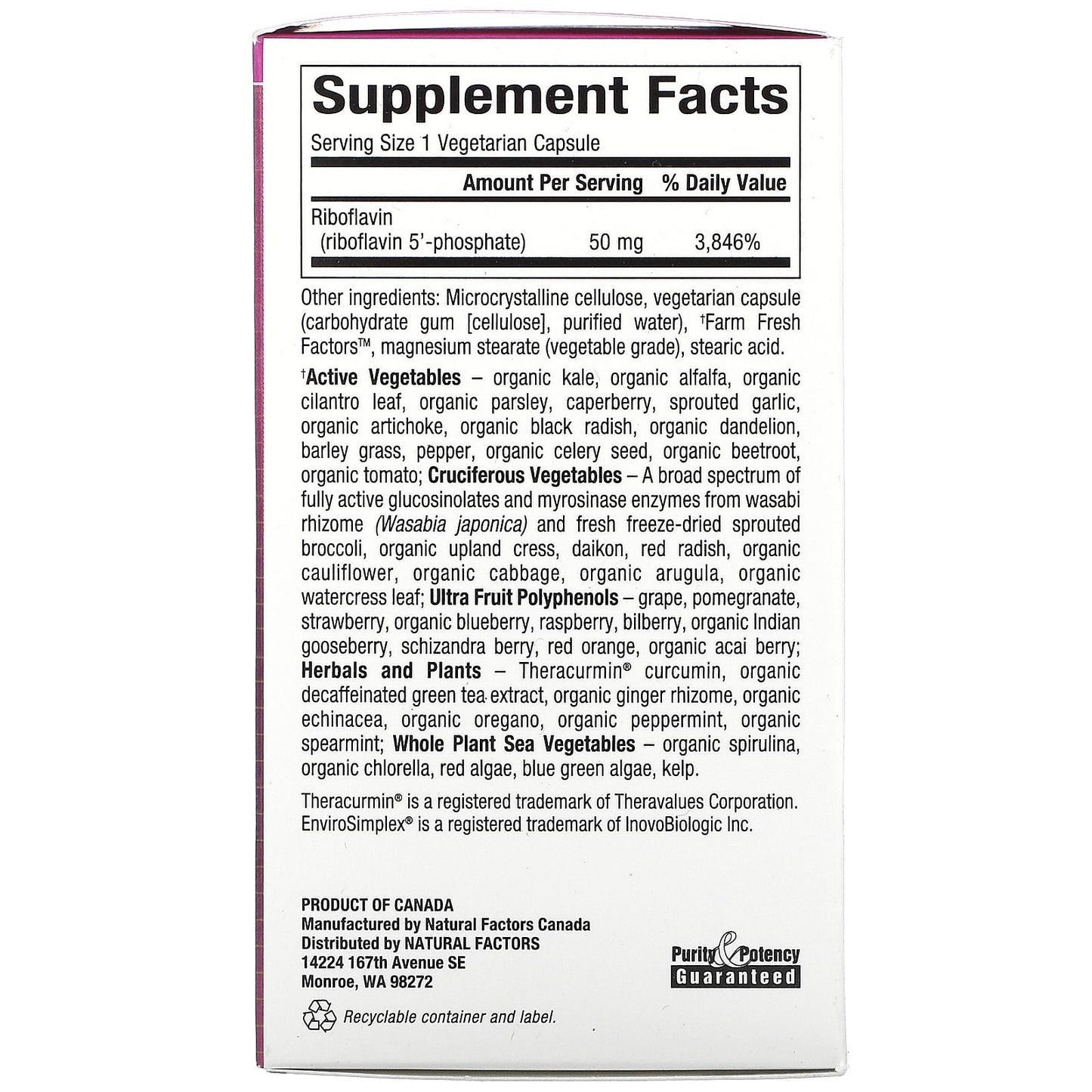 Natural Factors, Biocoenzymated Riboflavin 5'-Phosphate 50 mg, 30 Vegetarian Capsules UPC 068958012490 | Hilife Vitamins