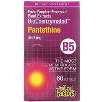 Natural Factors, BioCoenzymated, B5, Pantethine, 450 mg, 60 Softgels UPC 068958012506 | Hilife Vitamins