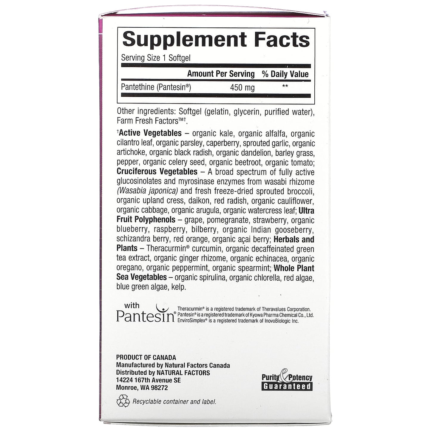 Natural Factors, BioCoenzymated, B5, Pantethine, 450 mg, 60 Softgels UPC 068958012506 | Hilife Vitamins