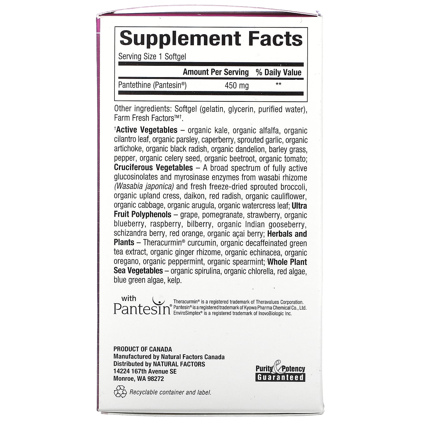 Natural Factors, BioCoenzymated, B5, Pantethine, 450 mg, 60 Softgels UPC 068958012506 | Hilife Vitamins