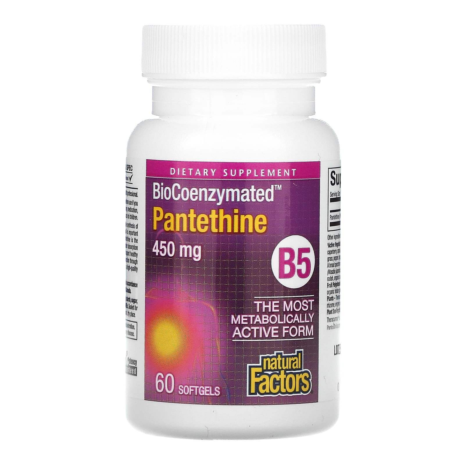 Natural Factors, BioCoenzymated, B5, Pantethine, 450 mg, 60 Softgels UPC 068958012506 | Hilife Vitamins
