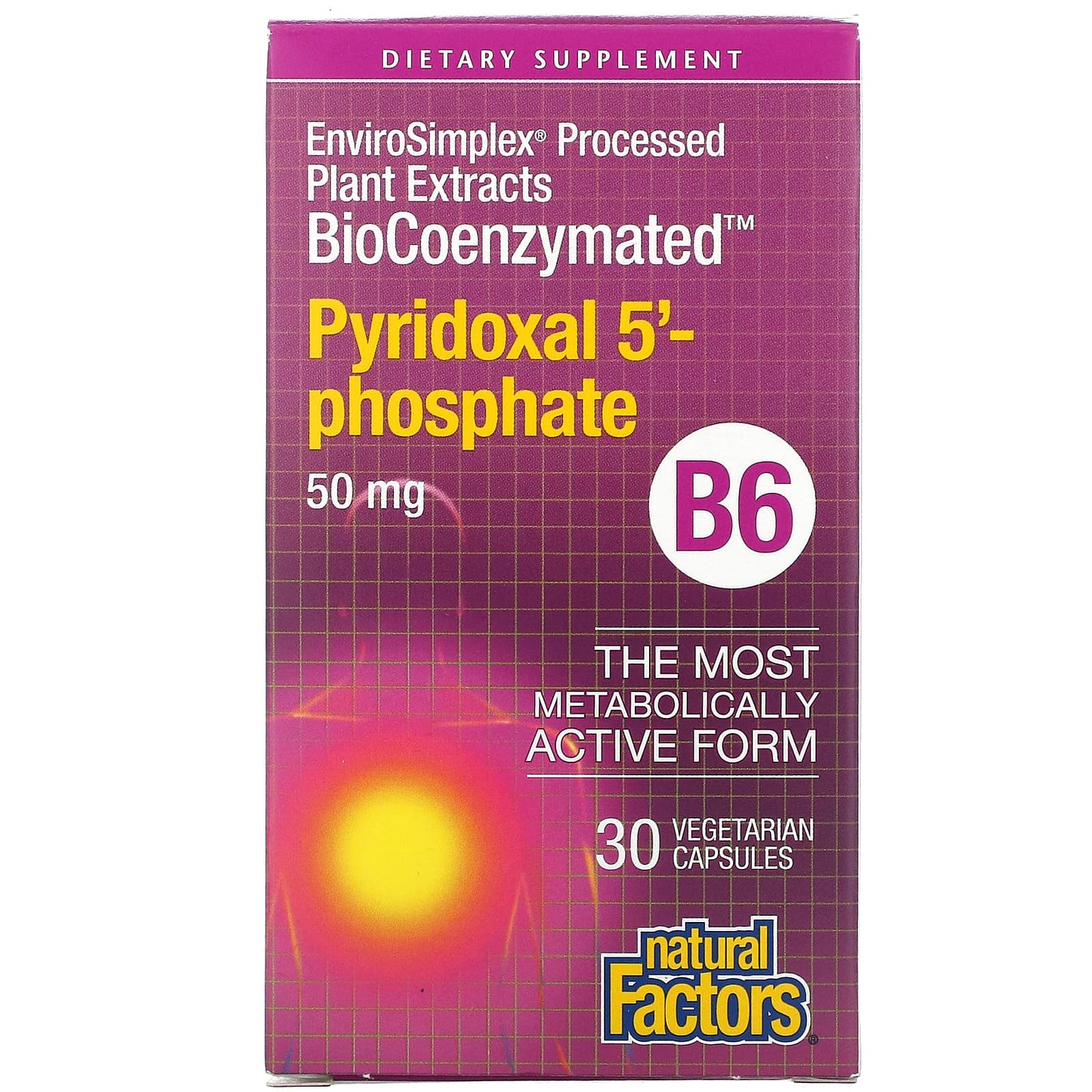 Natural Factors, Biocoenzymated Pyridoxal 5'-Phosphate 50 mg, 30 Vegetarian Capsules UPC 068958012520 | Hilife Vitamins