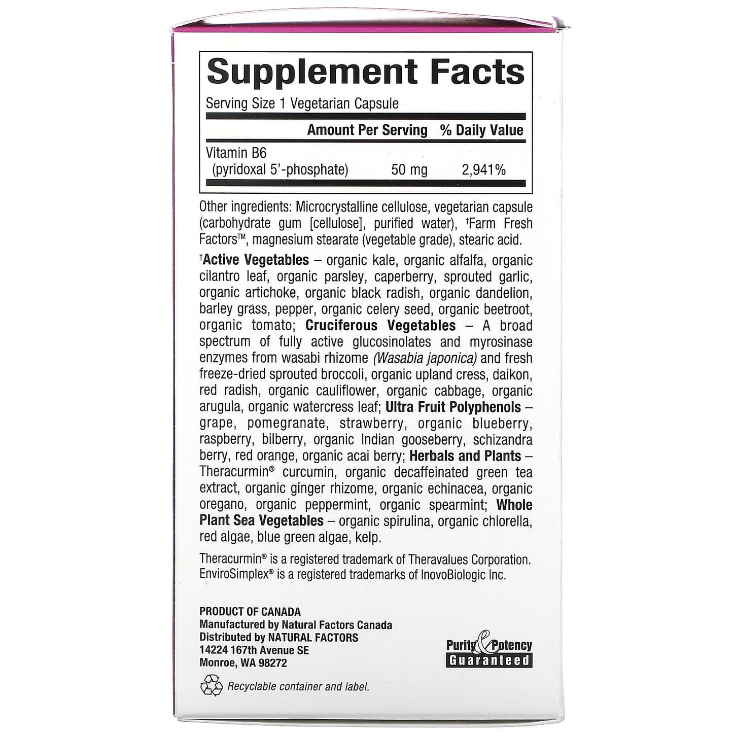Natural Factors, Biocoenzymated Pyridoxal 5'-Phosphate 50 mg, 30 Vegetarian Capsules UPC 068958012520 | Hilife Vitamins