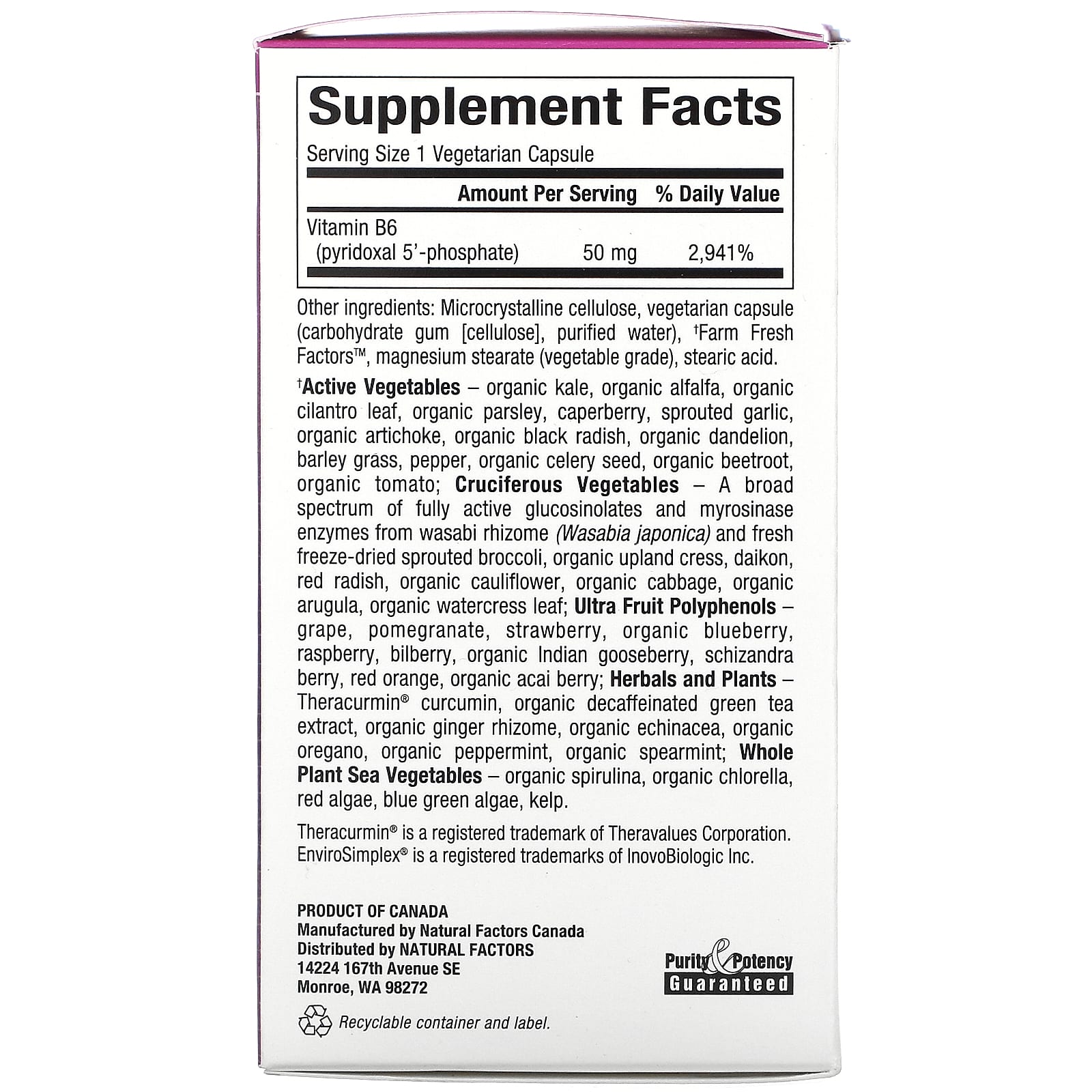 Natural Factors, Biocoenzymated Pyridoxal 5'-Phosphate 50 mg, 30 Vegetarian Capsules UPC 068958012520 | Hilife Vitamins