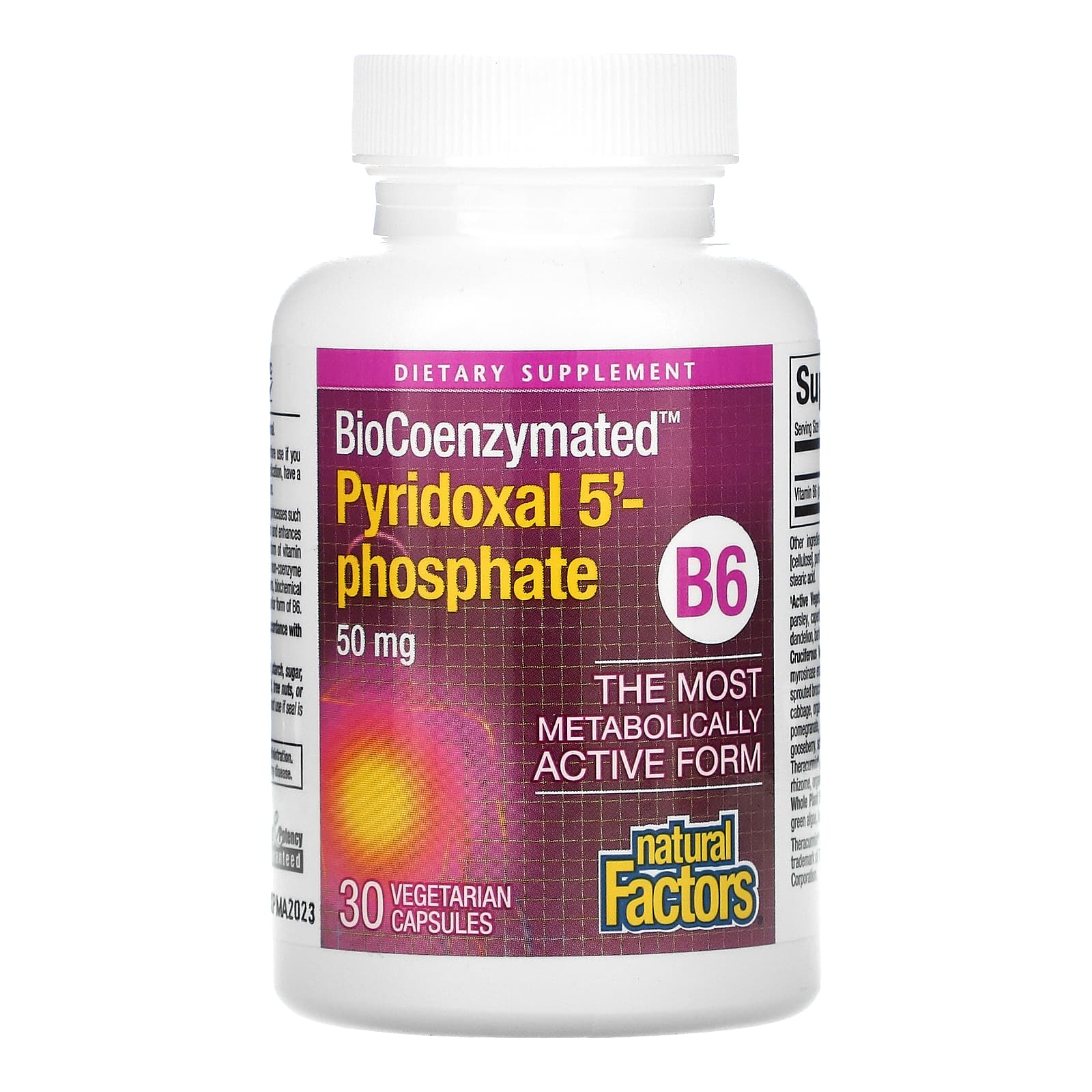 Natural Factors, Biocoenzymated Pyridoxal 5'-Phosphate 50 mg, 30 Vegetarian Capsules UPC 068958012520 | Hilife Vitamins