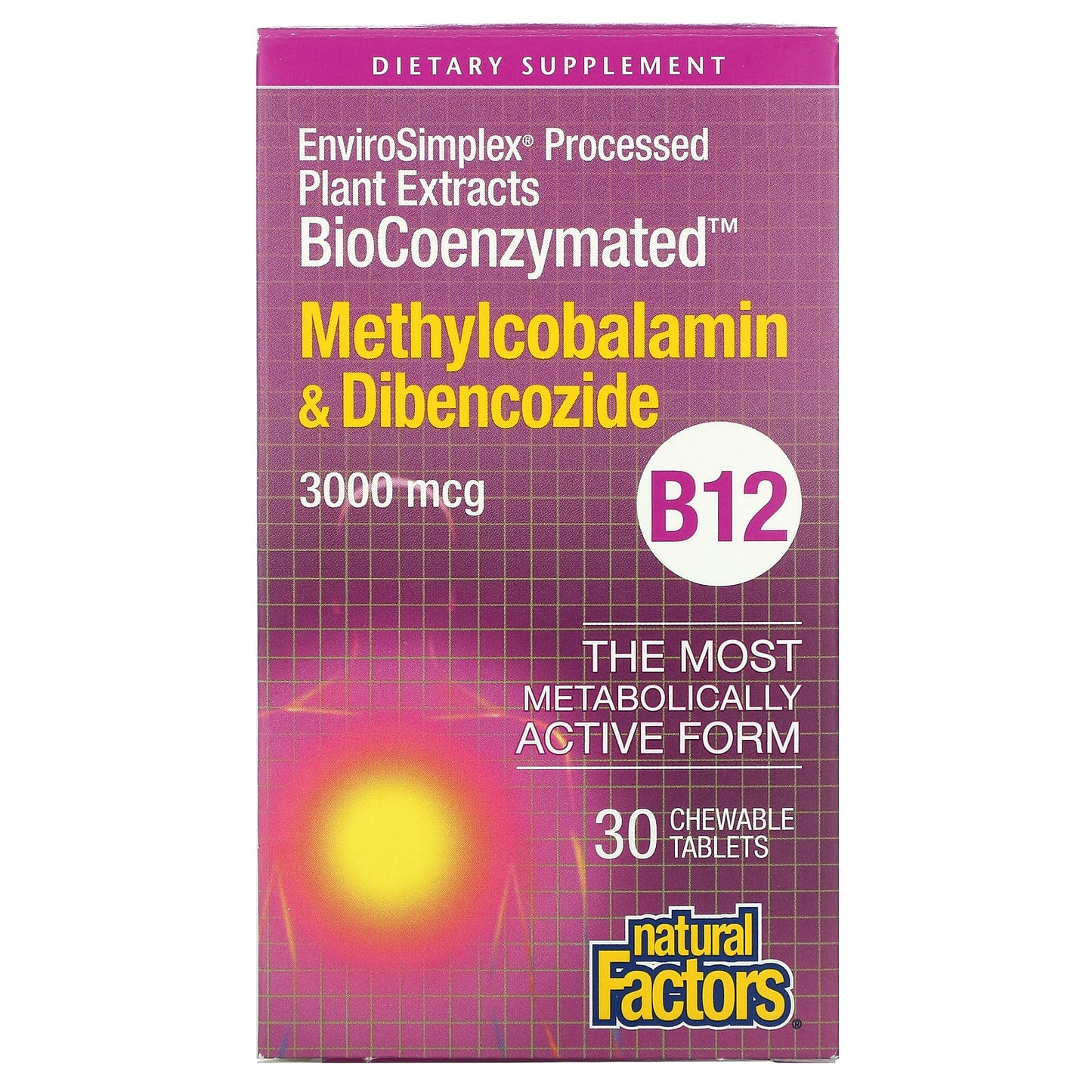 Natural Factors, BioCoenzymated, B12, Methylcobalamin &a, 30 Chewable Tablets UPC 068958012537 | Hilife Vitamins