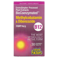 Natural Factors, BioCoenzymated, B12, Methylcobalamin &a, 30 Chewable Tablets UPC 068958012537 | Hilife Vitamins