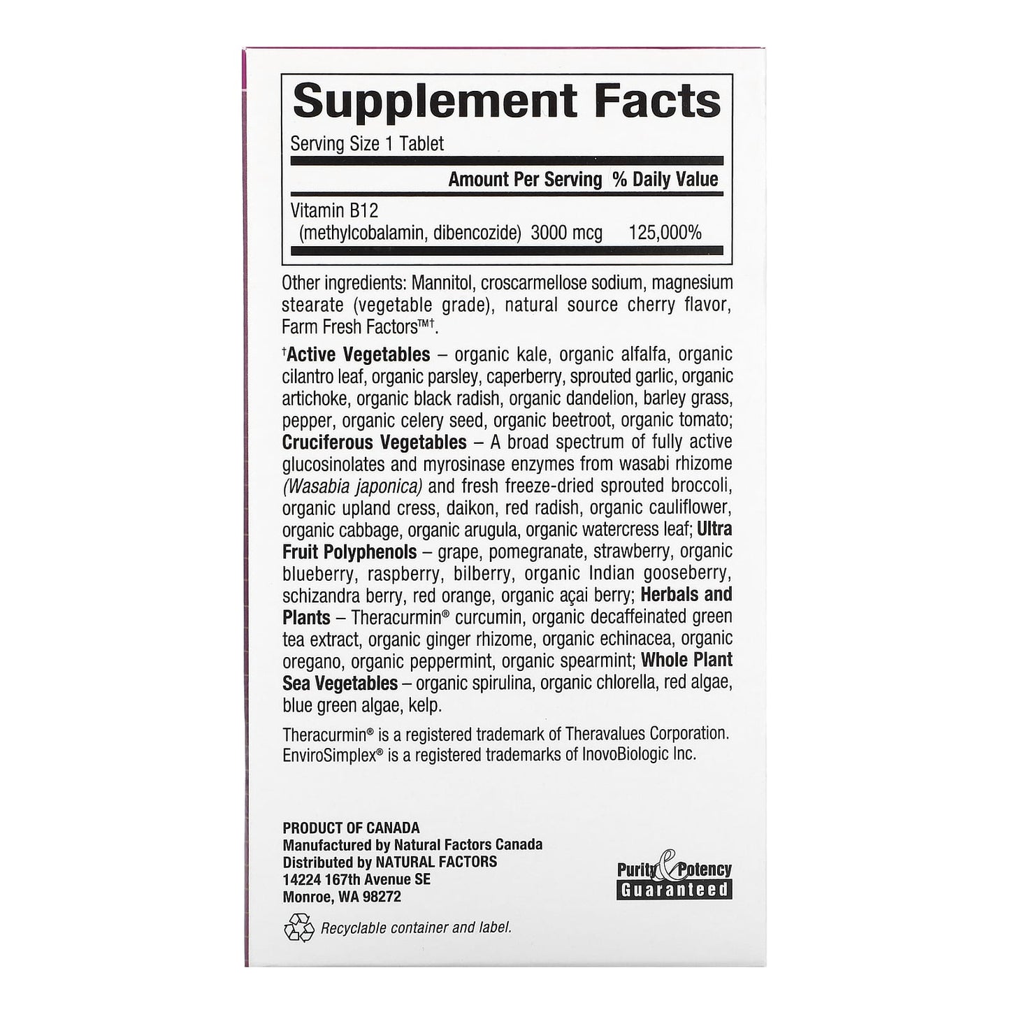 Natural Factors, BioCoenzymated, B12, Methylcobalamin &a, 30 Chewable Tablets UPC 068958012537 | Hilife Vitamins
