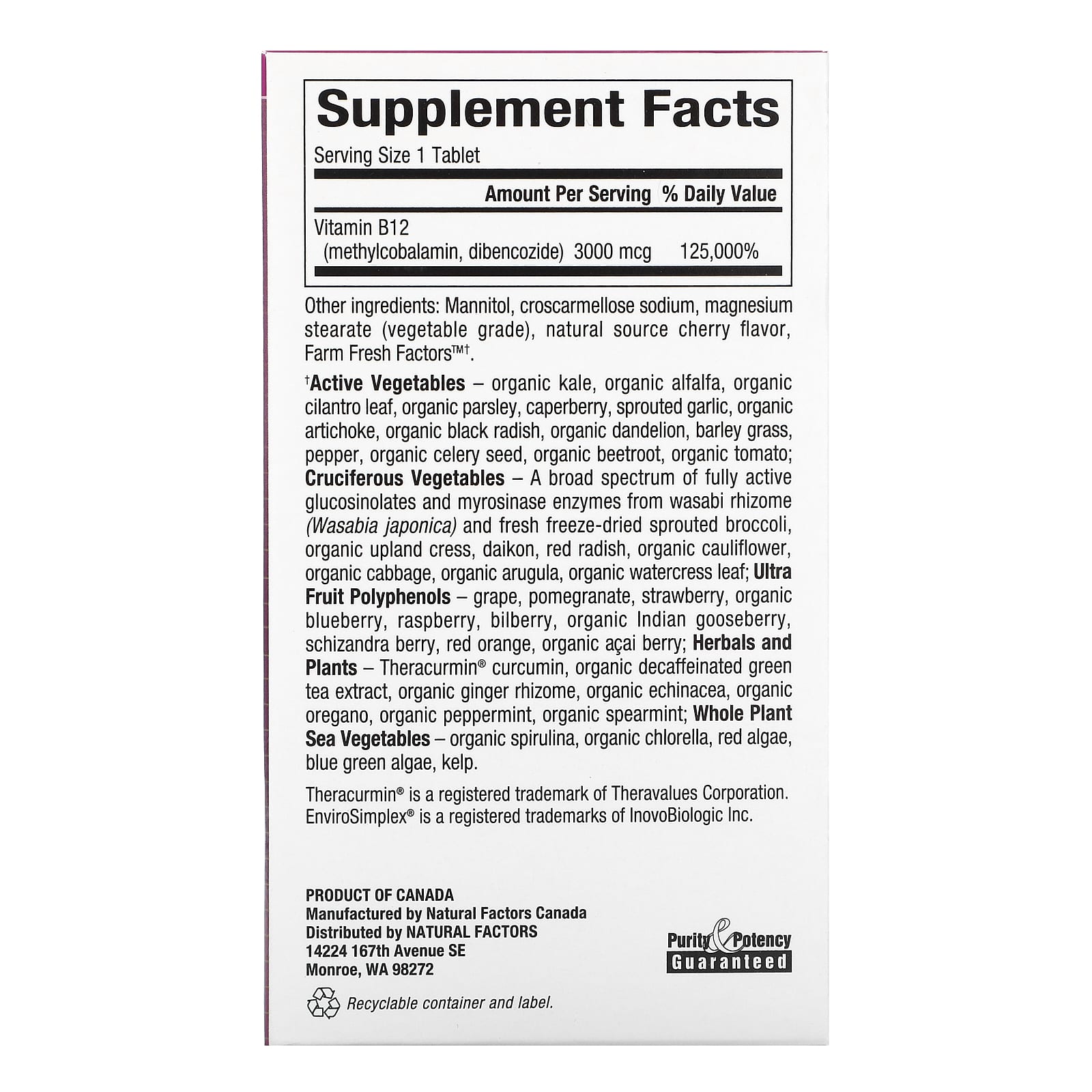 Natural Factors, BioCoenzymated, B12, Methylcobalamin &a, 30 Chewable Tablets UPC 068958012537 | Hilife Vitamins