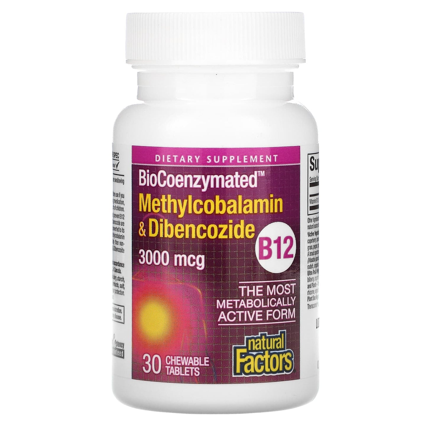 Natural Factors, BioCoenzymated, B12, Methylcobalamin &a, 30 Chewable Tablets UPC 068958012537 | Hilife Vitamins