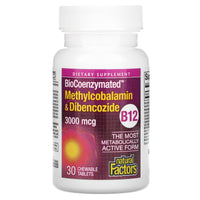 Natural Factors, BioCoenzymated, B12, Methylcobalamin &a, 30 Chewable Tablets UPC 068958012537 | Hilife Vitamins