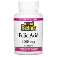 Natural Factors, Folic Acid, 1,000 mcg, 90 Tablets UPC 068958012704 | Hilife Vitamins