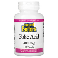 Natural Factors, Folic Acid, 400 mcg, 90 Tablets UPC 068958012728 | Hilife Vitamins