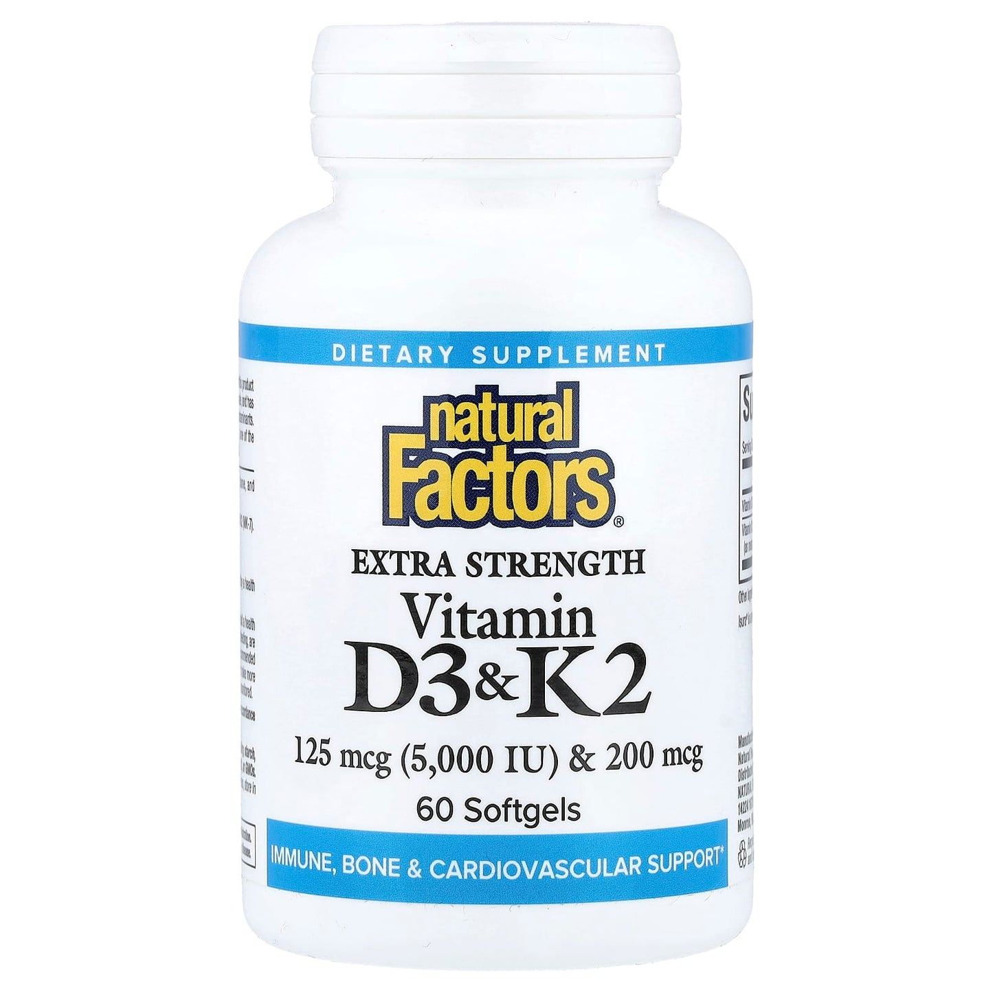Natural Factors, Vitamin D3 & K2, 60 Softgels UPC 068958012889 | Hilife Vitamins