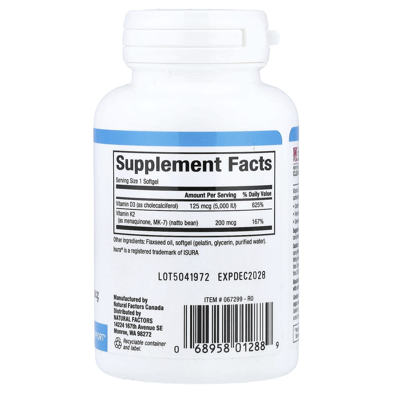 Natural Factors, Vitamin D3 & K2, 60 Softgels UPC 068958012889 | Hilife Vitamins