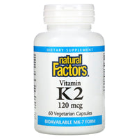 Natural Factors, Vitamin K2, 120 mcg, 60 Vegetarian Capsules UPC 068958012940 | Hilife Vitamins