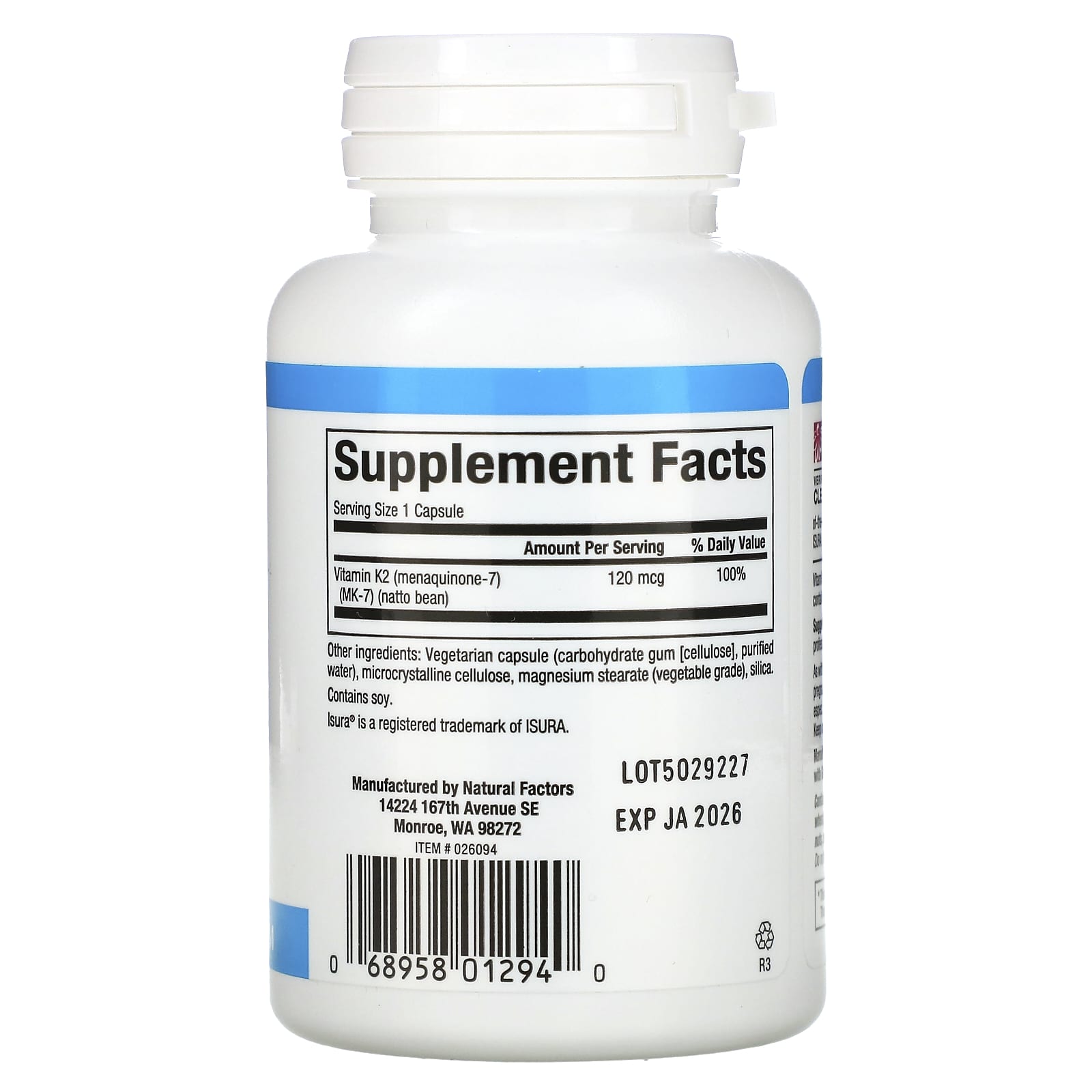 Natural Factors, Vitamin K2, 120 mcg, 60 Vegetarian Capsules UPC 068958012940 | Hilife Vitamins