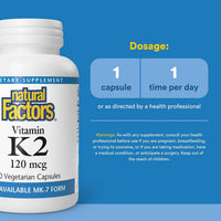 Natural Factors, Vitamin K2, 120 mcg, 60 Vegetarian Capsules UPC 068958012940 | Hilife Vitamins