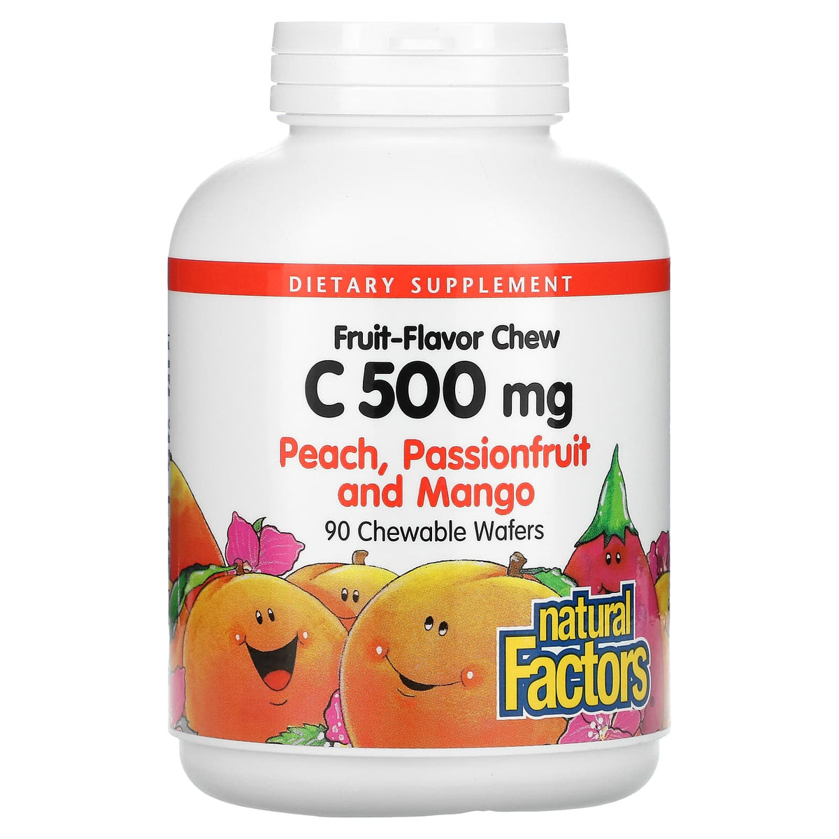 Natural Factors, Fruit-Flavor Chew Vitamin C, Peach, Pas, 90 Chewables UPC 068958013244 | Hilife Vitamins