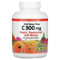 Natural Factors, Fruit-Flavor Chew Vitamin C, Peach, Pas, 90 Chewables UPC 068958013244 | Hilife Vitamins