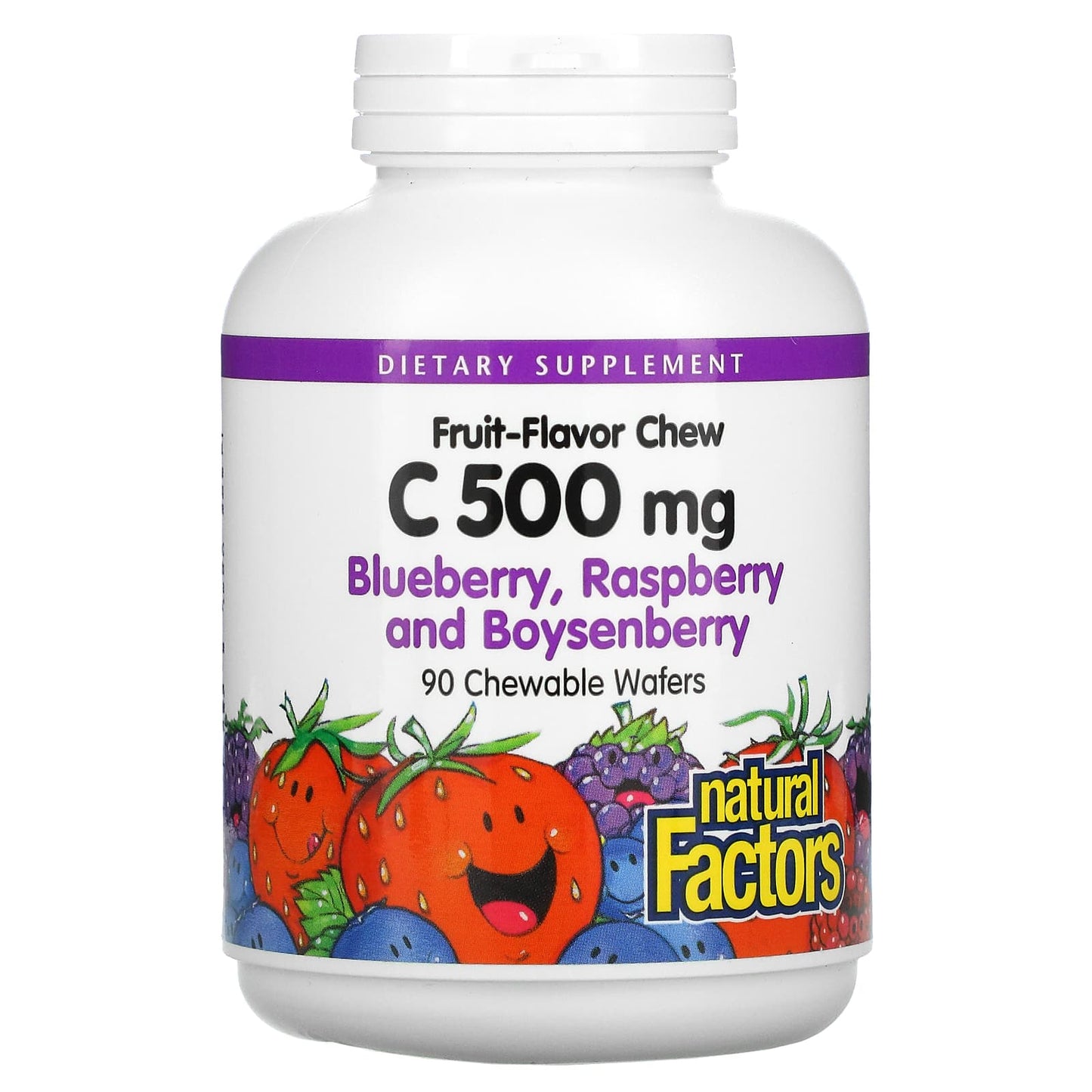 Natural Factors, Fruit-Flavor Chew Vitamin C, Blueberry,, 90 Chewable Wafers UPC 068958013268 | Hilife Vitamins