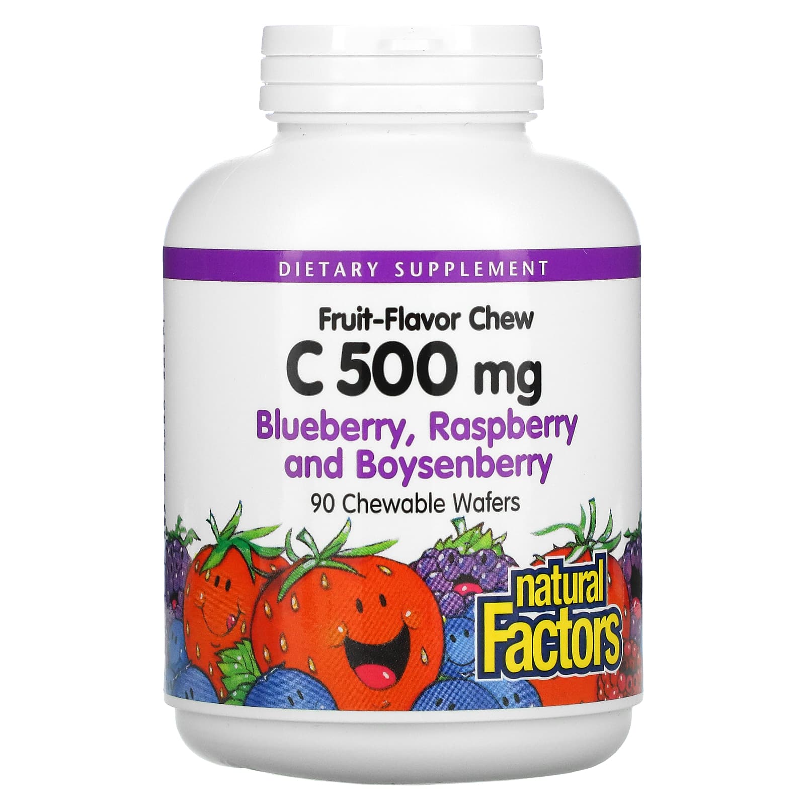 Natural Factors, Fruit-Flavor Chew Vitamin C, Blueberry,, 90 Chewable Wafers UPC 068958013268 | Hilife Vitamins