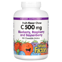 Natural Factors, Fruit-Flavor Chew C, Blueberry, Raspber, 180 Tablets UPC 068958013275 | Hilife Vitamins