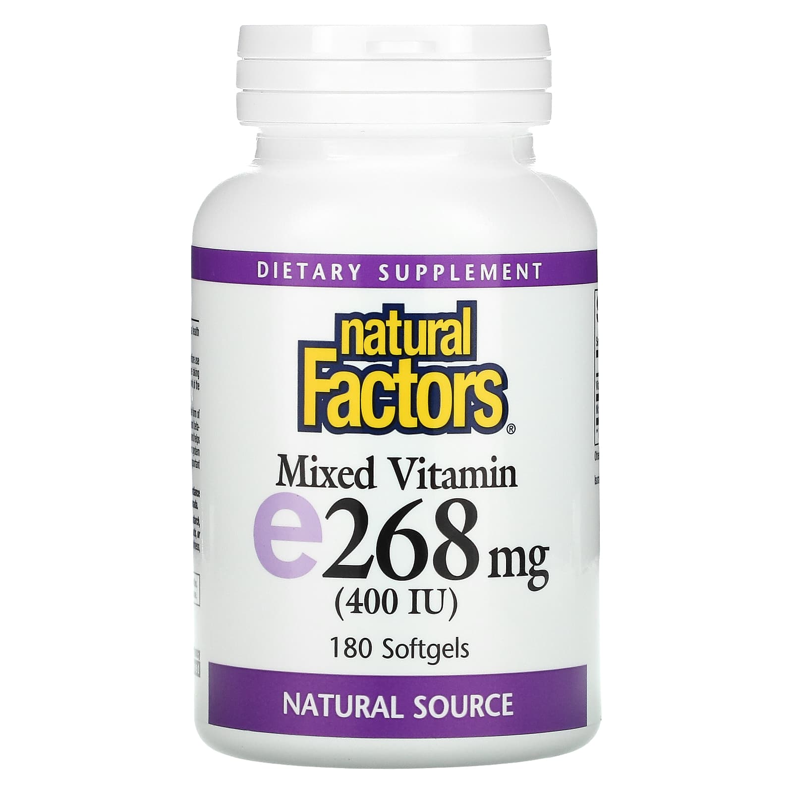 Natural Factors, Mixed Vitamin E, 268 mg (400 IU), 180 Softgels UPC 068958014227 | Hilife Vitamins