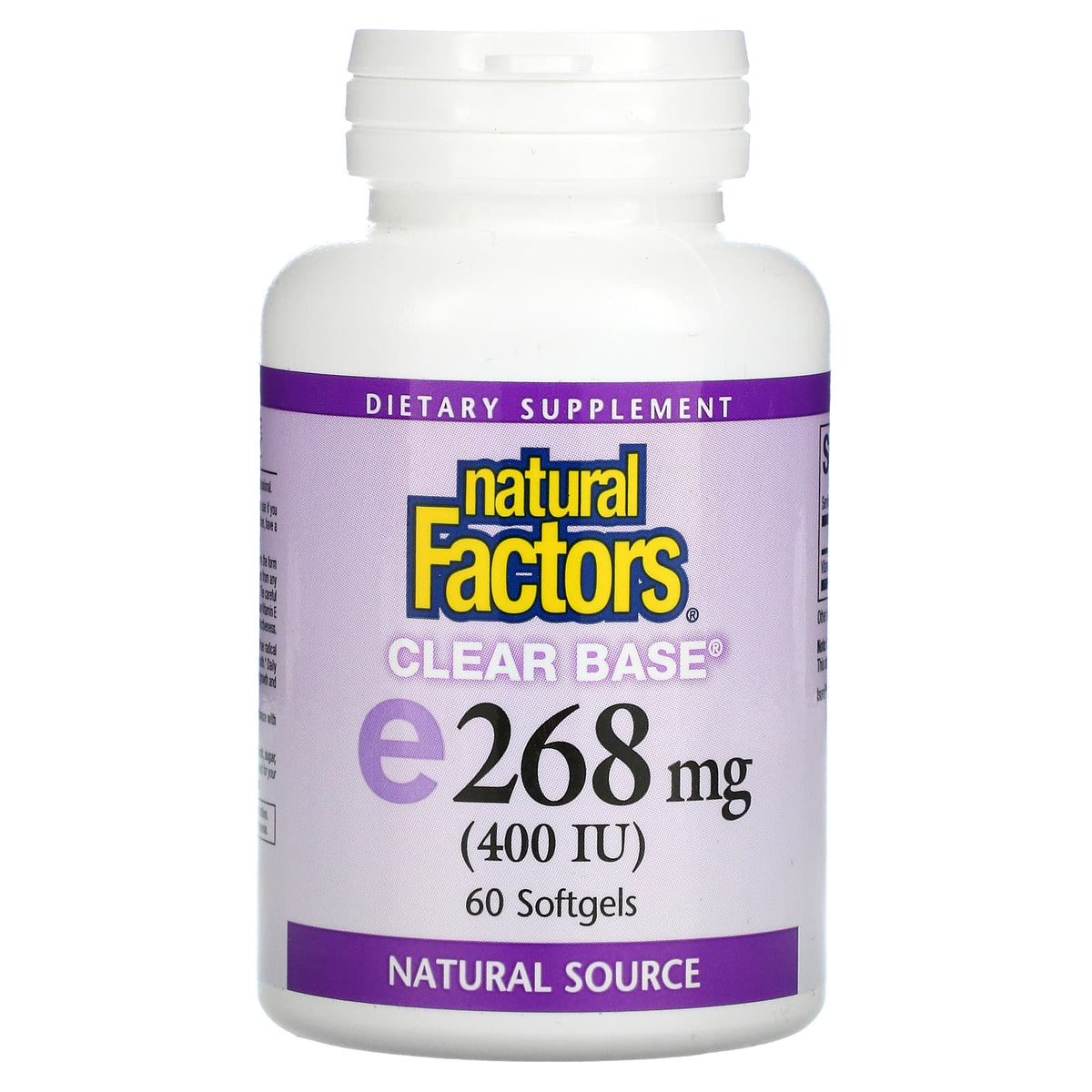 Natural Factors, Clear Base Vitamin E, 268 mg (400 IU), 60 Softgels UPC 068958014432 | Hilife Vitamins