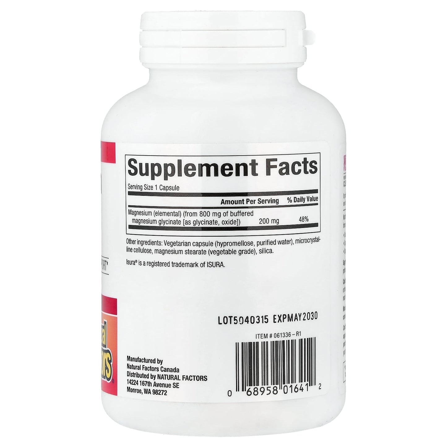 Natural Factors, Magnesium Glycinate , 200 mg, 120 Vegetarian Capsules UPC 068958016412 | Hilife Vitamins